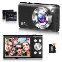 Câmera digital FJFJOPK 4K Vlogging 48MP UHD com cartão de 32GB preto