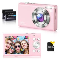 Câmera digital FJFJOPK 4K Vlogging 48MP UHD com cartão de 32GB rosa