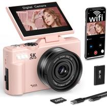 Câmera digital FLATIC 5K 75MP WiFi com cartão TF de 64GB e muito mais