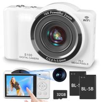 Câmera digital Gavonde 4K 75MP WiFi Vlogging com cartão de 32 GB e 2 baterias