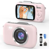Câmera digital GWAEPU 4K 64MP 18X Zoom com cartão TF de 32GB rosa Câmera digital GWAEPU 4K 64MP 18X Zoom com cartão TF de 32GB rosa