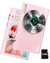 Câmera digital IGXHAVIZ 4K 48MP com cartão de 32GB, rosa flash