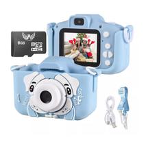 Camera Digital Infantil mais Cartão de 8GB Fotos Voz Recarregável Com Capa Alça Proteção Cachorro Jogos