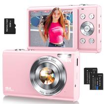 Câmera digital Lecnippy 4K 48MP com cartão de 32GB, zoom 16X, rosa