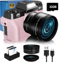 Câmera Digital NIKICAM 56MP 4K Rosa - Ideal para Vlogging e Fotografia