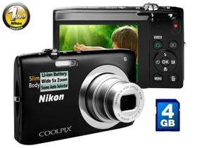 Câmera Digital Nikon Coolpix S2600 14MP LCD 2,7 - Zoom Óptico 5x Bateria Filma em HD Cartão 4GB