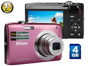 Câmera Digital Nikon Coolpix S2600 14MP LCD 2,7 - Zoom Óptico 5x Bateria Filma em HD Cartão 4GB