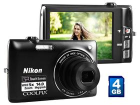 Câmera Digital Nikon Coolpix S4100 14MP LCD 3 - Zoom Óptico 5x / Touch / Filma em HD / Cartão 4GB