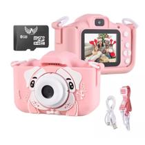 Camera Digital Rosa Infantil Mini Cartão 8GB Fotos Voz Recarregável Com Capa Proteção Cachorro Jogos