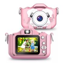 Camera Digital Rosa Infantil Mini Efeitos Fotos Voz Recarregável Com Capa Proteção Cachorro Jogos