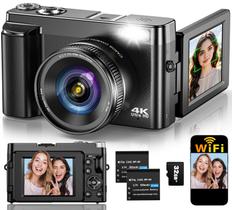 Câmera digital TEFTYMON 4K 64MP com foco automático, WiFi, cartão de 32GB