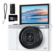 Câmera digital TZZPL 64MP 4K com tela flip de 3" 64GB SD branca