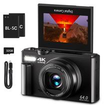 Câmera digital VIANGER 4K 64MP com tela flip de 3 polegadas com zoom 18X