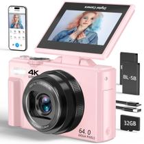 Câmera digital VIANGER 4K 64MP com tela flip de 3 polegadas com zoom 18X