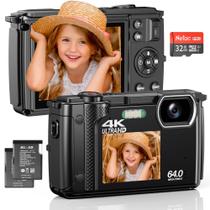 Câmera digital Weochi 4K 60FPS 64MP com cartão SD 2 baterias