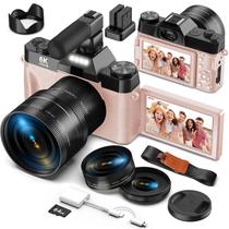 Câmera digital Yatao 6K 64MP com tela flip de lente dupla rosa