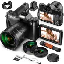 Câmera digital Yatao 6K 64MP com tela flip, lente grande angular