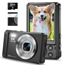 Câmera digital YiFuar 5K 72MP com zoom 16X para crianças com 32GB SD