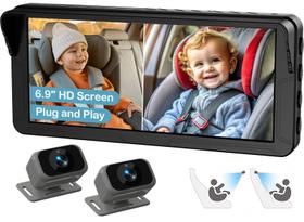 Câmera Dupla de Carro Fodkh para Bebês - Visão Noturna HD 6,9" - Para 2 Crianças