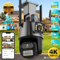 Câmera Externa de Segurança Inteligente Lente Dupla 4k Led Lente Dupla Sirene Policial PTZ HD 360 Graus