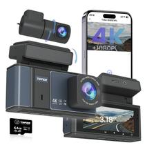 Câmera frontal e traseira Dashcam TVFEA C5S 4K, WiFi, cartão de 64 GB