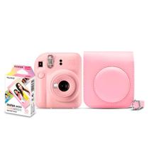 Câmera fujifilm instax mini 12 rosa + bolsa + filme macaron