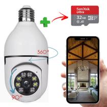 Câmera Giratória 360 Wifi IP Lâmpada + Cartão Memória 64gb - mini camera lampada