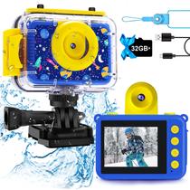 Câmera impermeável GKTZ Kids 20MP 1080p com cartão SD de 32GB rosa
