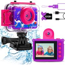 Câmera impermeável GKTZ Kids 20MP 1080p com cartão SD de 32GB rosa Câmera impermeável GKTZ Kids 20MP 1080p com cartão SD de 32GB rosa