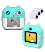 Câmera Instantânea Infantil Filmadora Full Hd Divertida Jogo Imprimi Preto e Branco Cor Rosa, Verde Claro