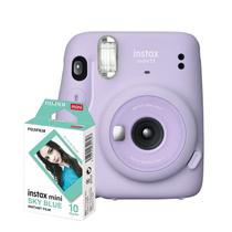 Câmera Instax Mini 11 Instantânea Fujifilm Lilás Espelho Selfie - Máquina Tirar Foto na Hora + 10 Fotos Instax Sky Blue
