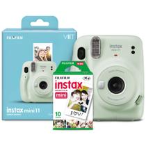 Câmera Instax Mini 11 Instantânea Fujifilm Verde Pastel Espelho Selfie - Máquina Tirar Foto na Hora + 10 Filmes Brancos