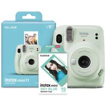Câmera Instax Mini 11 Instantânea Fujifilm Verde Pastel Espelho Selfie - Máquina Tirar Foto na Hora + 10 Filmes Sky Blue