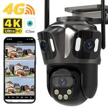 Câmera IP Externa 4K 4G Cartão SIM WIFI PTZ Rastreamento Automático Vigilância Por Vídeo Três Lentes