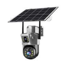 Câmera IP Externa 4K Alimentada Por Energia Solar 8MP WiFi Com Lente Dupla PTZ Vigilância Sem Fio