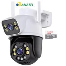 Câmera Ip Externa Wifi 360 Rotativa full Hd Prova Dágua Infravermelho Lente Dupla Alta Resolução Com 1 Cartão 64gb