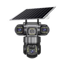Câmera IP PTZ Solar Externa 6K V380 Com 3 Lentes, 3 Telas, 4G, 15MP, Sem Fio E À Prova d'Água