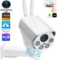 Câmera Ip Sem Fio 360 2 Antenas FULL HD WiFi RJ45 Visão Noturna Alarme Audio, Grava na Nuvem e Cartão SD, Zoom 10X