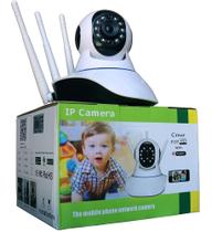 Câmera Ip Sem Fio 360 3 Antenas Hd Wifi Visão Noturna Alarme