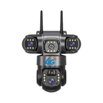 Câmera IP Solar 4G 6K 12MP Com Três Lentes E Telas Visão Noturna PTZ Vigilância Por Vídeo CCTV