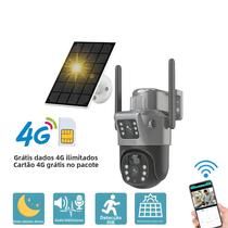 Câmera IP Solar 4K 8MP Lente Dupla PTZ Vigilância Por Vídeo Áudio Bidirecional 4G Cartão De Tráfego