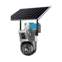 Câmera IP Solar 4K WiFi Para Exterior V380 pro 8MP Lentes Duplas Visão Noturna PIR Bateria De Baixo
