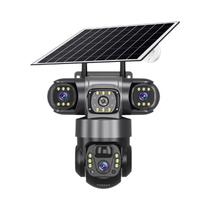 Câmera IP Solar 6K 12MP Com Três Lentes, 4G, PTZ Externa, Visão Noturna Em Cores, Para Vigilância