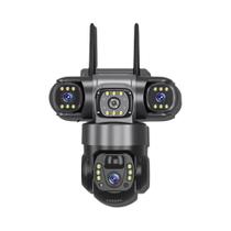 Câmera IP Solar Externa V380 pro 4G SIM Três Lentes Três Telas PIR Detecção Humana PTZ CCTV Webcam