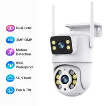 Câmera IP WiFi 360 Lente Dupla 6MP Prova D'Água Áudio Detecção Movimento