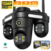 Câmera IP WIFI Externa HD De 15MP Com Três Telas PTZ AI Detecção Humana CCTV Câmera De Vídeo iCsee