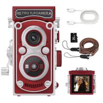Câmera JH Mini Retrô TLR 24MP 1080P FHD Zoom 16x Vermelha