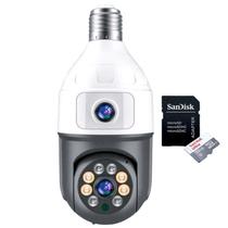 Câmera Lâmpada IP 360g Sem Fio Segurança HD 1080 Visão Noturna Infravermelha WiFi, Dupla Lente IP44 Prova Dágua Chamada Voz e Cartão SD 32GB