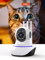Câmera Pet Animais 3 Antenas Full HD 1080P Wifi Sem Fio Gira 360º Áudio Visão Noturna - E-Think