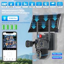 Câmera PTZ Solar 4K WiFi Externa 8MP 2 Lentes 360 Graus Sem Fio De Vigilância IP